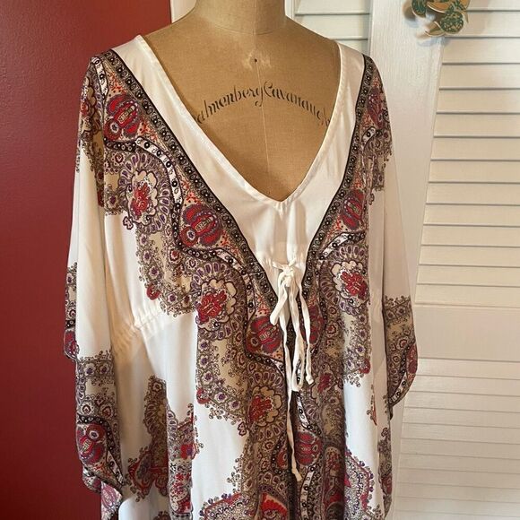 CHICO’S | silky tie front v neck cape blouse L/XL - Picture 2 of 8